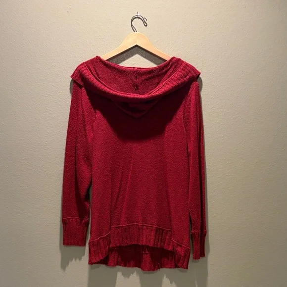 Maurices 3X Burgundy Cable Knit Hooded Sweater Shawl Collar V-Neck Plus Size - Picture 11 of 16